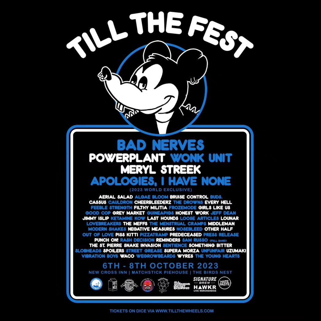 FeebleStrength's tweet image. Absolutely BUZZIN to bring the Feeble Strength to @till_the_wheels '

TIL THE FEST 2023

so much UK DIY scene talent over a South East London weekend for a ridiculously small price.
Tickets from 22 quid, available here

dice.fm/event/e3axy-ti…