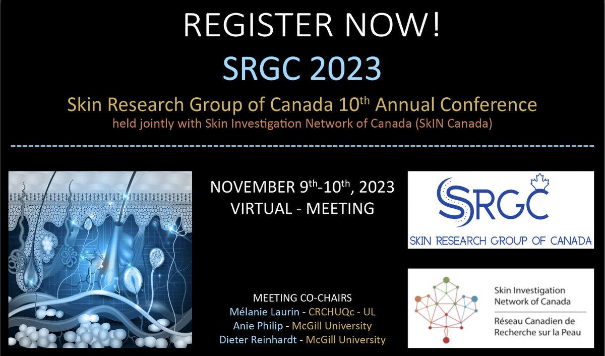 melanlaurin's tweet photo. Registration for SRGC 2023 is now open!
Plenty of opportunity for trainees to give talks 👩💼👩🔬👩⚕️
https://t.co/FjY90HDNH2
#srgc #skin #SkINCanada https://t.co/NlUCvfEsBH