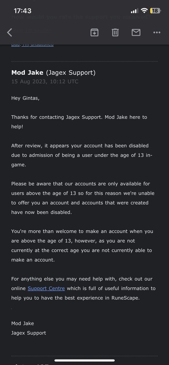 osrsgraiybeard's tweet photo. @JagexSupport 

Jagex,

I've never had any issues with you as a company but this is entirely unacceptable and I appreciate you take this matter seriously.

My friend was falsely banned, and Mod Jake is taking a long sabatical.

For such a massive company your support is lacking https://t.co/dNmTqQyZSd