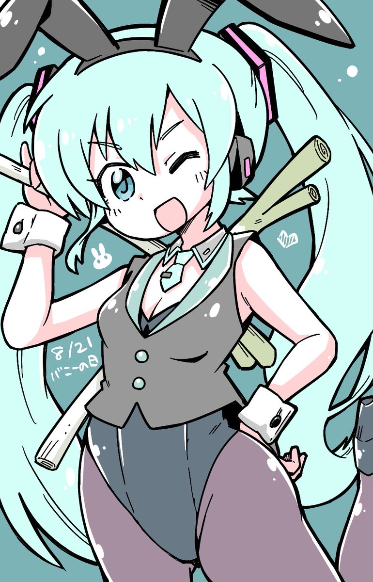 初音ミク「菊地さんのリクエスト!! ネギを担いだ子でバニーということでミク!   #バニー」|さぷり（山口さぷり）💊SapuriYamaguchi🐕のイラスト