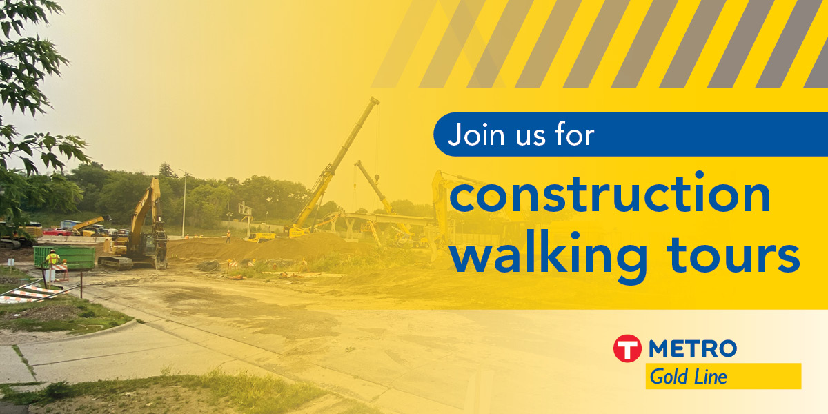 GoldLineBRT's tweet photo. Join us for #GoldLineBRT construction walking tours in @CityofSaintPaul and @CityofWoodbury. Tours are available in August and September and are limited to 15 people. Sign up: https://t.co/LlD502nb6T #BRTaFasterRide https://t.co/melgWdWcFj