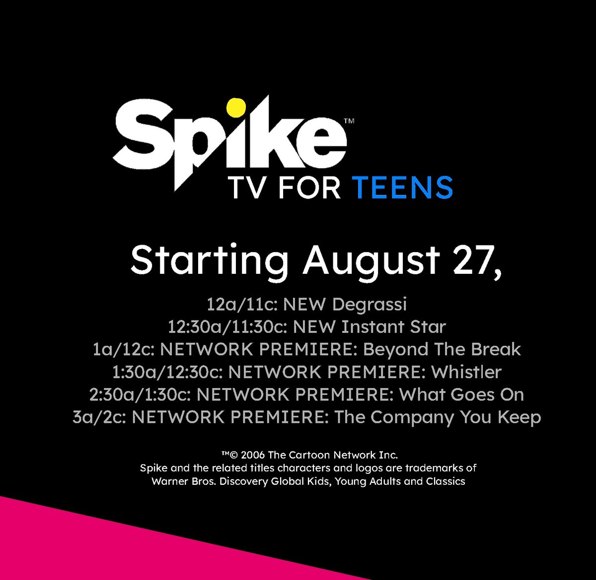 SpikeTeens's tweet photo. School's back and ready to get back to the drama on the All-new SPIKE, We've got something for you Every Night on #CartoonNetwork with the Season 6 premiere of @Degrassi, and a new #InstantStar Starting this Sunday at Midnight/11c. #TVForTeens https://t.co/NLCFqCavbu