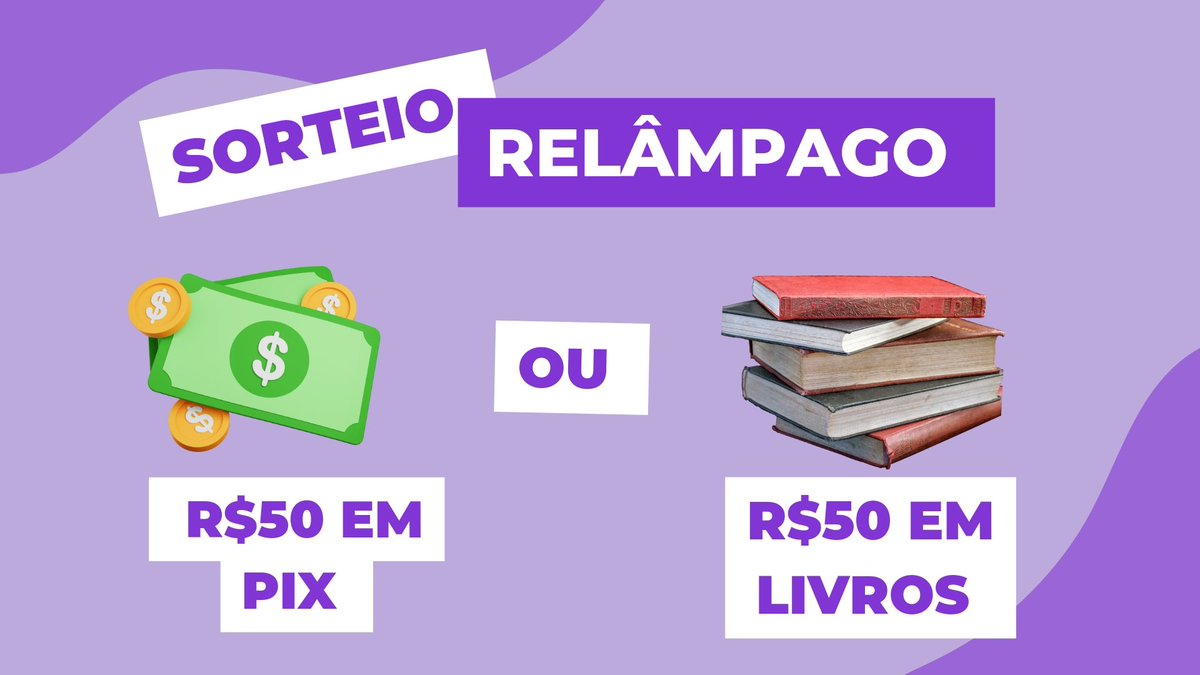 moliterarios's tweet photo. ⚡SORTEIO RELÂMPAGO ⚡

💜 O SORTEADO escolherá entre R$50 EM LIVROS do BANNER ou R$50 EM PIX!

🚨 RT e FAV no TWEET FIXADO (ATUAL) 
🟣 SEGUIR @moliterarios 
🟣 RT NESSE TWEET 
🟣 COMENTE o prêmio desejado 

🗓️ RESULTADO: 23/08 https://t.co/CzfIJWKGz6