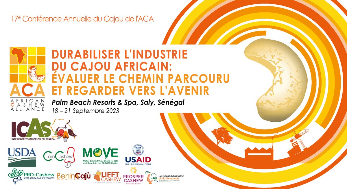 AfricanCashew's tweet photo. 17ème #ConférenceAnnuelle & Expo @AfricanCashew
“Durabiliser l’industrie du Cajou Africain: Évaluer le chemin parcouru et regarder vers l’avenir.”
RDV autour de ce thème du 18-21 sep. 2023, avec la crème de la crème des experts mondiaux du #cajou!
#ACA #ICAS
#Senegal2023 https://t.co/8O8o1H5Q7o