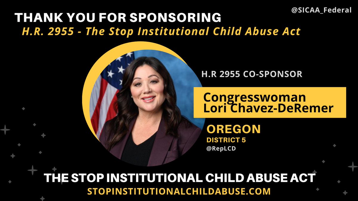 1111MediaImpact's tweet photo. π Thank you Congresswoman Lori Chavez-DeRemer (@RepLCD) of #Oregon's District 5 for co-sponsoring #HR2955!
#SICAA is a bipartisan bill that aims to protect children from abuse and neglect inside #TroubledTeenIndustry and other youth residential programs.
#USLeg #OR05 https://t.co/kMXCbdHsQa