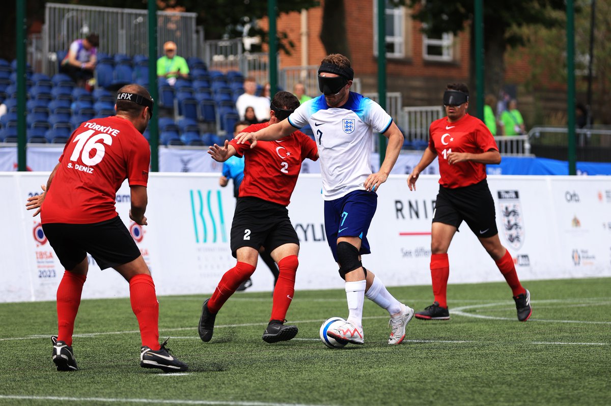 Well done to our England Blind men's team, who beat Türkiye earlier today at the @IBSAGames2023! 👏 The win means they've set up a final placement match against Mexico on Thursday. Find out more here: eng.football/Q4MGPr