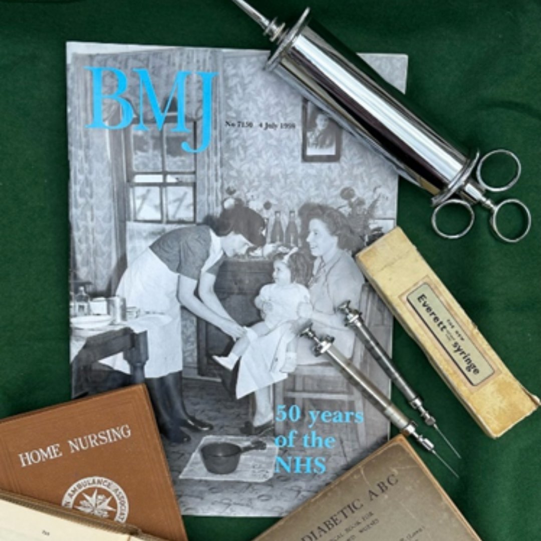 medicalmuseums's tweet image. BMJ journal showing a nurse applying a dressing in 1948. Lower right their role in diabetes care, with the 1950 insulin syringes they boiled. Top right is an ear syringe for removing wax. Many talents!

 Dr Jenny Stephenson, Sheffield

#nursing #medicalmuseums