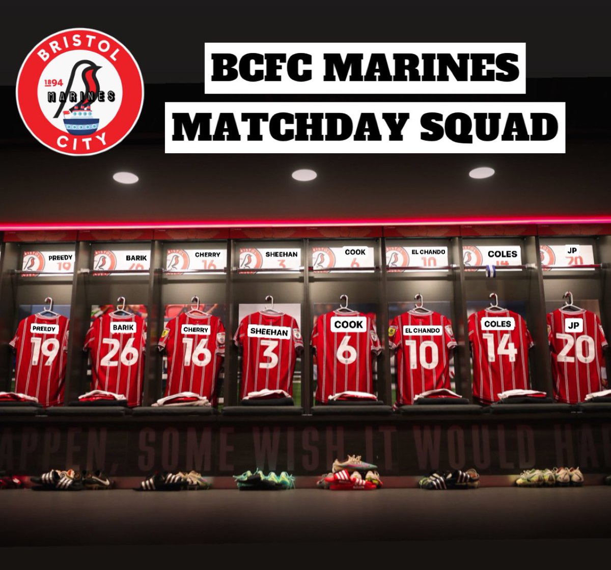 bcfc_marines's tweet photo. Your BCFC Marines matchday squad🔊

Looking to overcome the upset of last week, learn how to swim again and claim a valuable 3 points in the title race https://t.co/nTlv7PoqUr