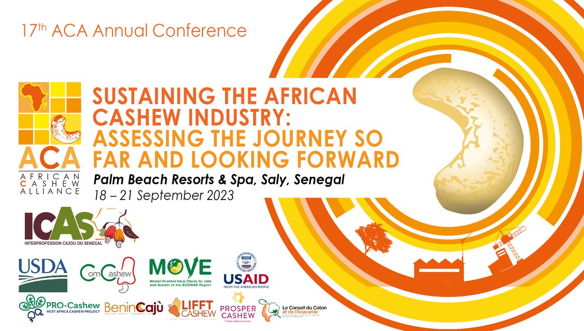 AfricanCashew's tweet photo. 21 Days to go!
17th #ACAAnnualCashewConference & Expo
#Senegal2023
#ACA #ICAS
Take advantage: https://t.co/V2lucVH2Tg
#EarlyBirds rate ends in #3days!
#Registration #SecureASeat #Anticipate #LearnAndNetwork #17thEdition #Sustainability @ComCashew @LIFFTCashew @procashew https://t.co/VdkxNaT6Ml