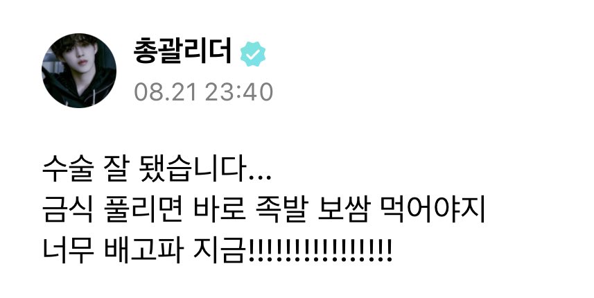 svtranslation's tweet photo. 230821 #scoups 🌟

🍒surgery went well…
after fasting i’m going to eat jokbal bossam
i’m so hungry right now!!!!!!!!!!!!!!!!!!!

#에스쿱스 @pledis_17 https://t.co/kQVxnkvNw9