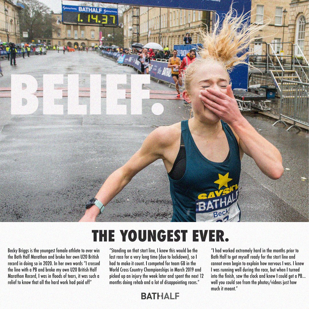 bathhalf's tweet image. Core memory 🔒

Becky Briggs beating her own U20 British Record at the 2020 Bath Half, making her the youngest ever athlete to win the race. 

#bathhalf