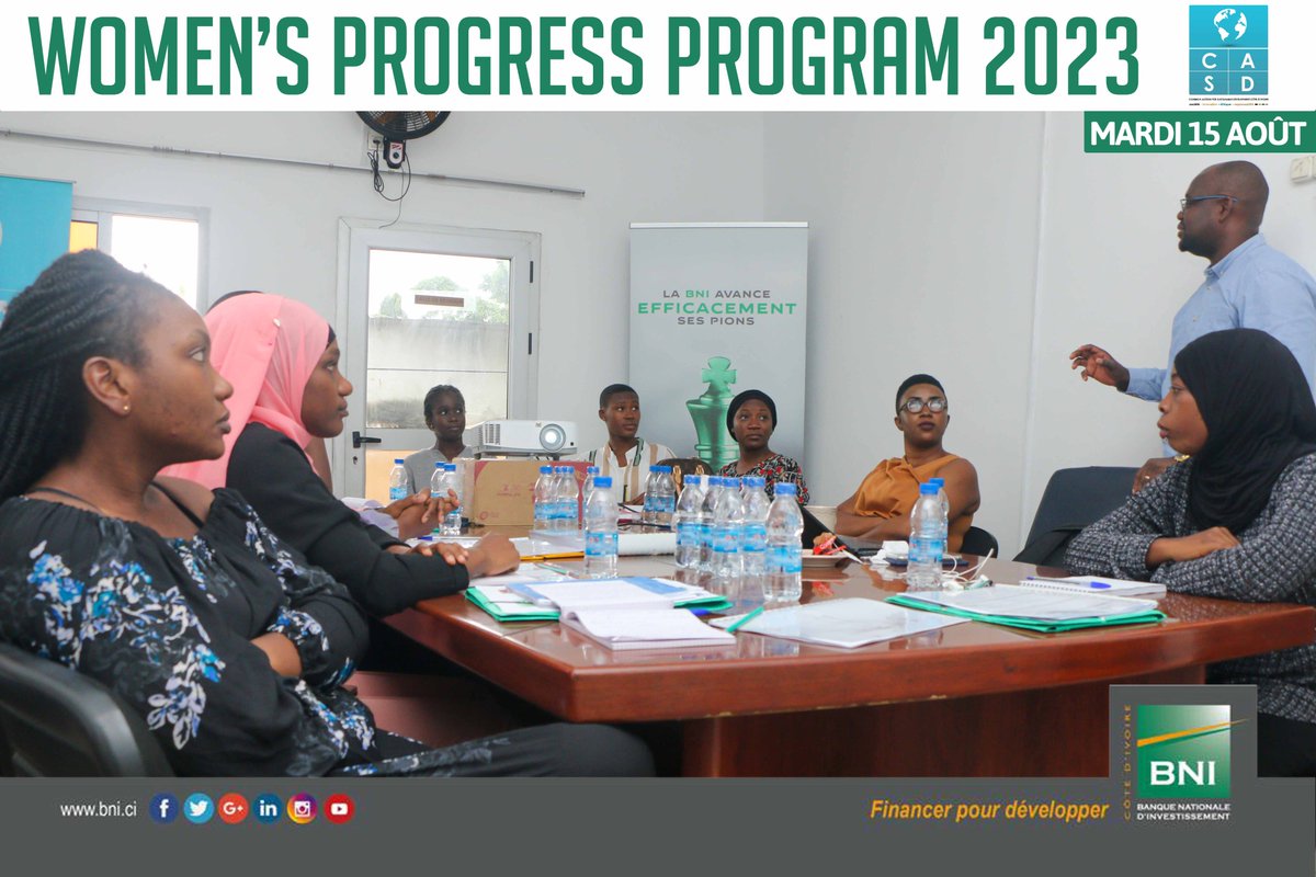 casdci's tweet photo. WOMEN'S PROGRESS PROGRAM 2023 avec la @BNI_CI 

Session de formation sur le projet professionnel avec M. Eric LAGBRE, DRH Olam Food Ingredients _Mardi 15 Août 2023

@UN_Women  
@UnfpaCI 
@onufemmesCIV 
@unesco

#2023AnnéeDeLaJeunesse
#ODD1 #ODD4 #ODD5 #ODD8 https://t.co/PxfPOPfTFf