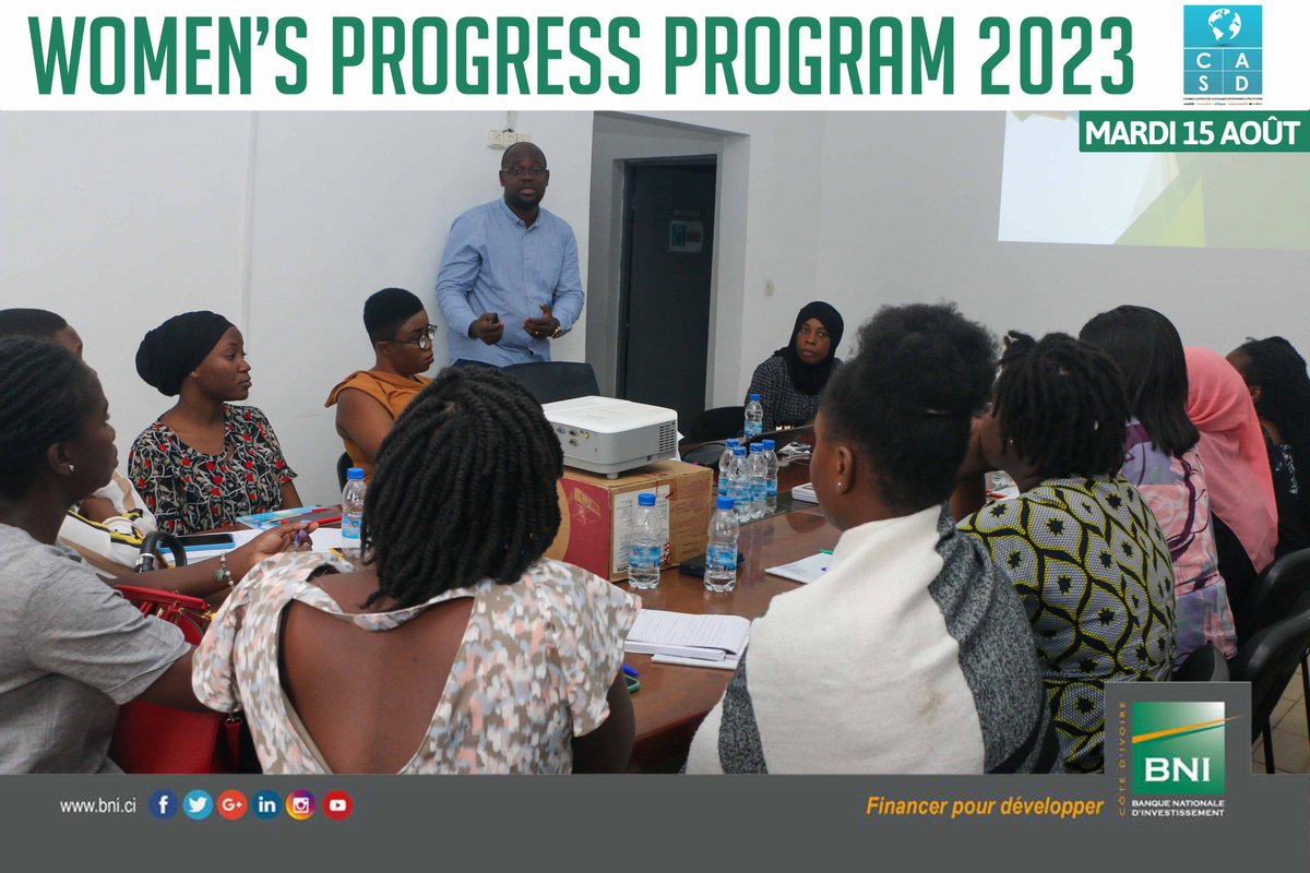 casdci's tweet photo. WOMEN'S PROGRESS PROGRAM 2023 avec la @BNI_CI 

Session de formation sur le projet professionnel avec M. Eric LAGBRE, DRH Olam Food Ingredients _Mardi 15 Août 2023

@UN_Women  
@UnfpaCI 
@onufemmesCIV 
@unesco

#2023AnnéeDeLaJeunesse
#ODD1 #ODD4 #ODD5 #ODD8 https://t.co/PxfPOPfTFf