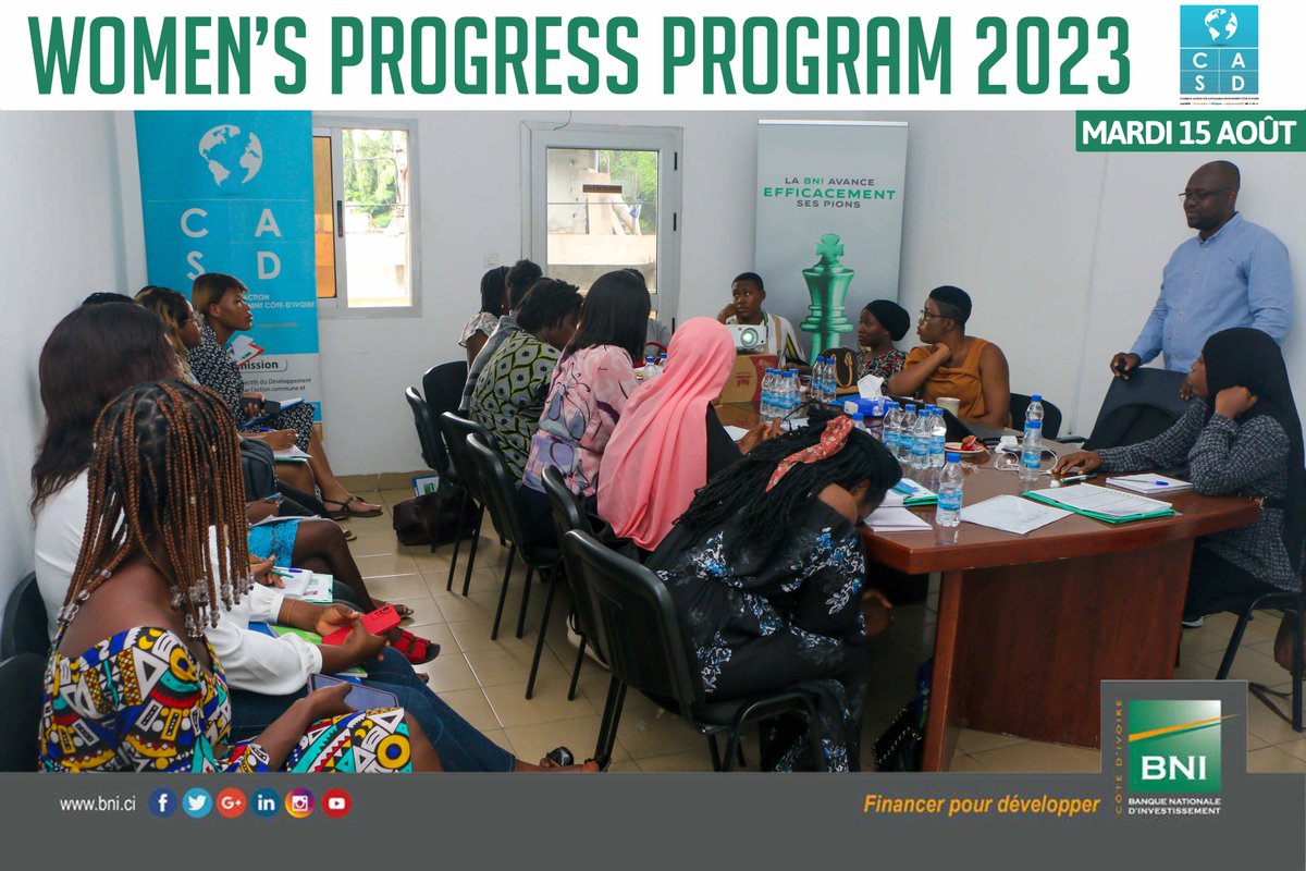 casdci's tweet photo. WOMEN'S PROGRESS PROGRAM 2023 avec la @BNI_CI 

Session de formation sur le projet professionnel avec M. Eric LAGBRE, DRH Olam Food Ingredients _Mardi 15 Août 2023

@UN_Women  
@UnfpaCI 
@onufemmesCIV 
@unesco

#2023AnnéeDeLaJeunesse
#ODD1 #ODD4 #ODD5 #ODD8 https://t.co/PxfPOPfTFf