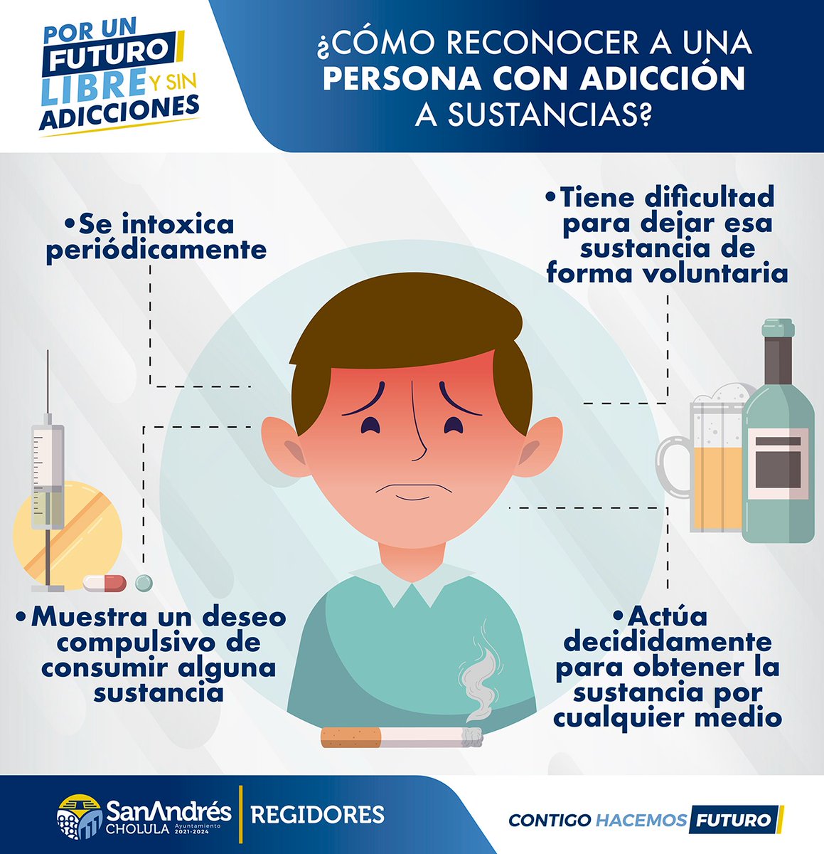 SnAndresOficial's tweet photo. Identificar a las personas que sufren 🚬🍺adicciones y los factores de riesgo pueden ser la diferencia. Aquí 👇te presentamos algunos puntos a reconocer. #PorUnFuturoLibre y #SinAdicciones

#ContigoHacemosFuturo #CambioDeRumbo https://t.co/qJ8Vs1GFyH