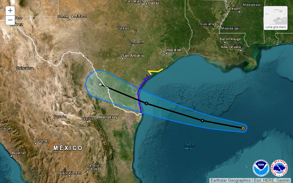 SkyAlertStorm's tweet photo. En el Golfo de México se formó oficialmente la depresión tropical "Nueve", será la tormenta #Harold.

Se estará aproximándose hacia las costas del sur de Texas - norte de Tamaulipas durante las primeras horas de este martes.

⚠️Alerta por lluvias en Tamps, NL y Coah⚠️ https://t.co/U0C03l58QS