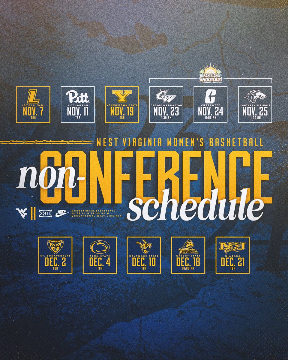 WVUWBB's tweet photo. Here it is‼

The 2023-24 nonconference slate 📅

➡ https://t.co/KNaqTsUDtO
📅 https://t.co/AWDbtdf4HO

#HailWV https://t.co/YwnlJJ2FuO
