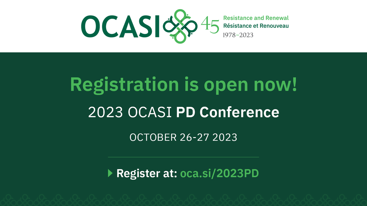 OCASI_Policy's tweet photo. Registration is now open for the OCASI Professional Development Conference and 45th anniversary Gala!
https://t.co/EDaJLXFC6f
We look forward to welcoming everyone to our hybrid event on Oct 26-27 in Toronto.
#OCASI45 https://t.co/0NwH7XSyTR