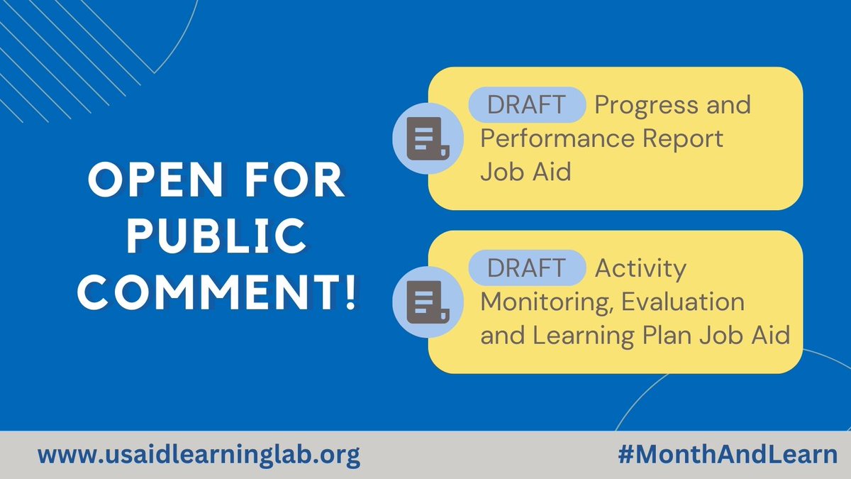 USAIDLearning's tweet photo. To contribute to improved data use, @USAIDPolicy produced🆕job aids to help Agency staff review reporting requirements for activity #data use and planning and we want YOUR feedback!
Visit our #MonthandLearn page to see the draft job aids ▶ https://t.co/7lemQr5B0C https://t.co/xPVAWIFIez