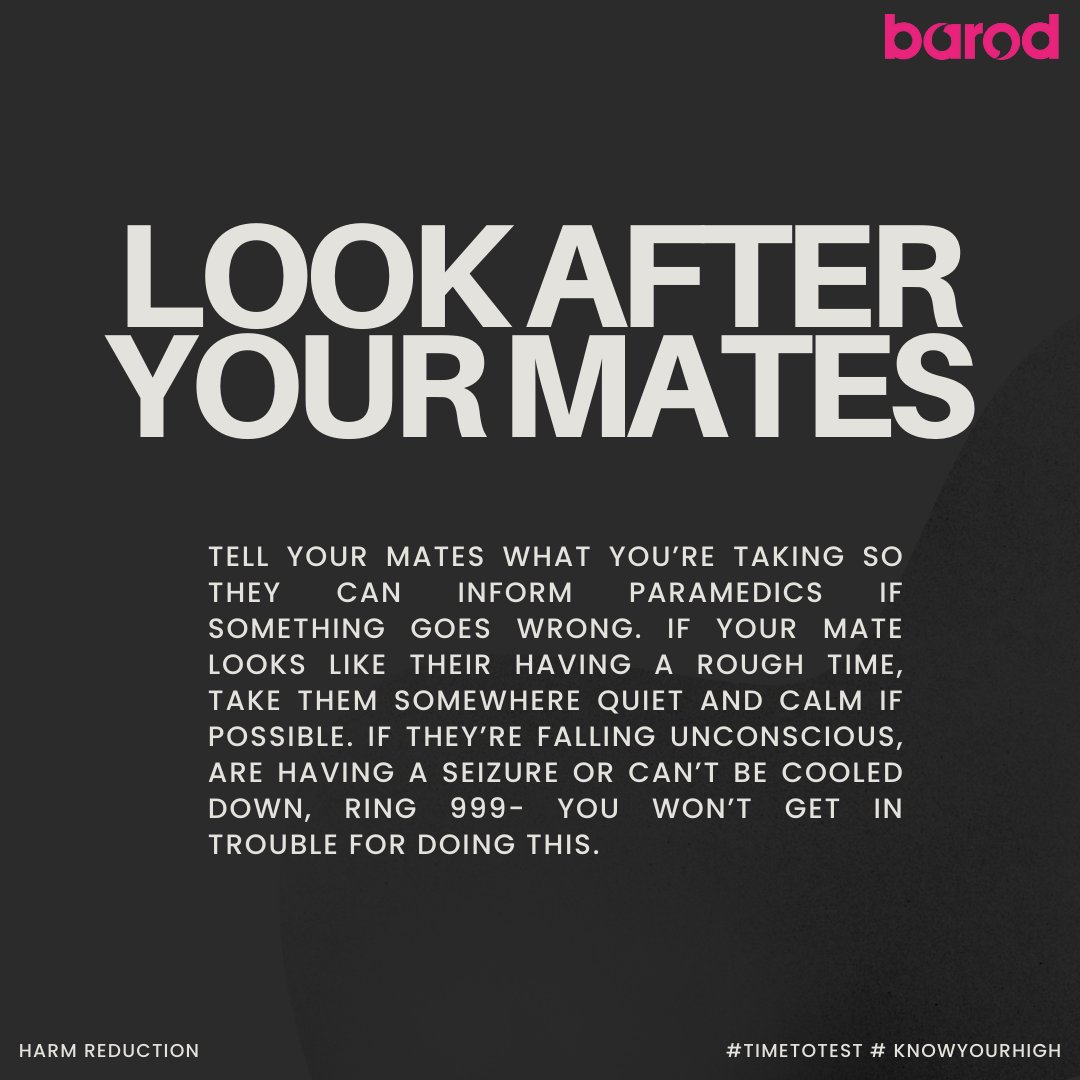 WeAreBarod's tweet image. Always tell a friend what you have consumed 🗣️📢

If you are worried or concerned about a friend that has used a substance, take them to a safe place.🏡🫂

👉 For more info, visit barod.cymru/KnowYourHigh

#KnowYourHigh #TimeToTest #DrugChecking #HarmReduction