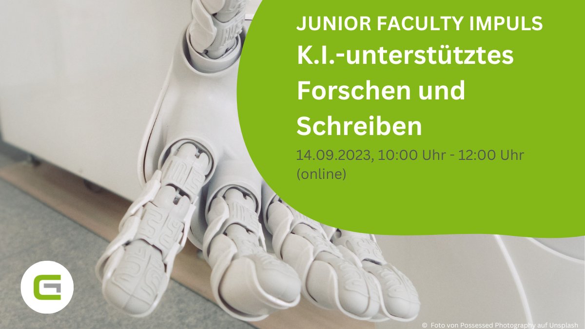 Welche aktuellen Entwicklungen gibt es auf dem Feld der #KI und wie berühren diese meine Arbeit als Forschende*r in der Karrierephase #JuniorFaculty? Gehen Sie dieser Frage mit Expert*innen &amp; Ansprechpartner*innen in unserem Workshop nach! Jetzt anmelden: eveeno.com/974218223