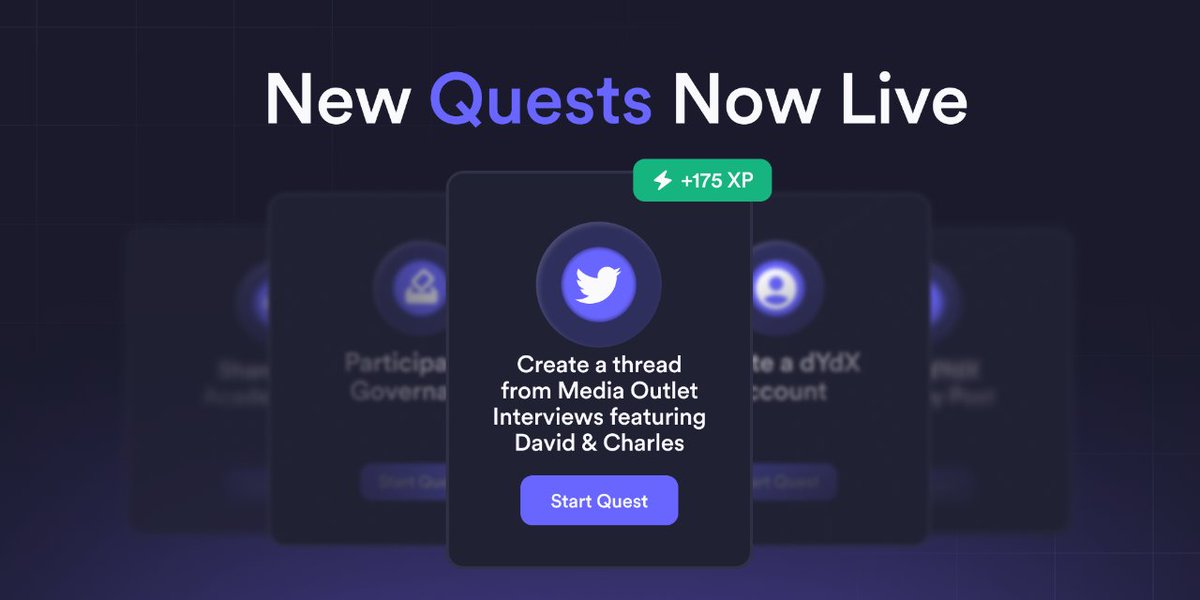dydxfoundation's tweet photo. New quests are live 👀

Higher XP is awarded for quality participation. 

Check out the quest leaderboard to see your weekly ranking👇
https://t.co/Bp6OTVFkkB

The🥈weekly winners will be announced Friday 25 August. https://t.co/v6G1szoQrg