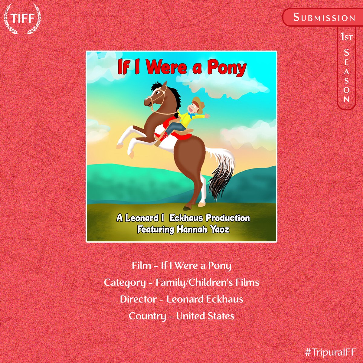 Recently submitted film "If I Were a Pony" directed by Leonard Eckhaus will compete in the Family/Children's Films category of the Tripura International Film Festival.

Submit your film/script/photography via @filmfreeway , link in our bio.

Thank you. Good luck.
#TripuraIFF 🎬