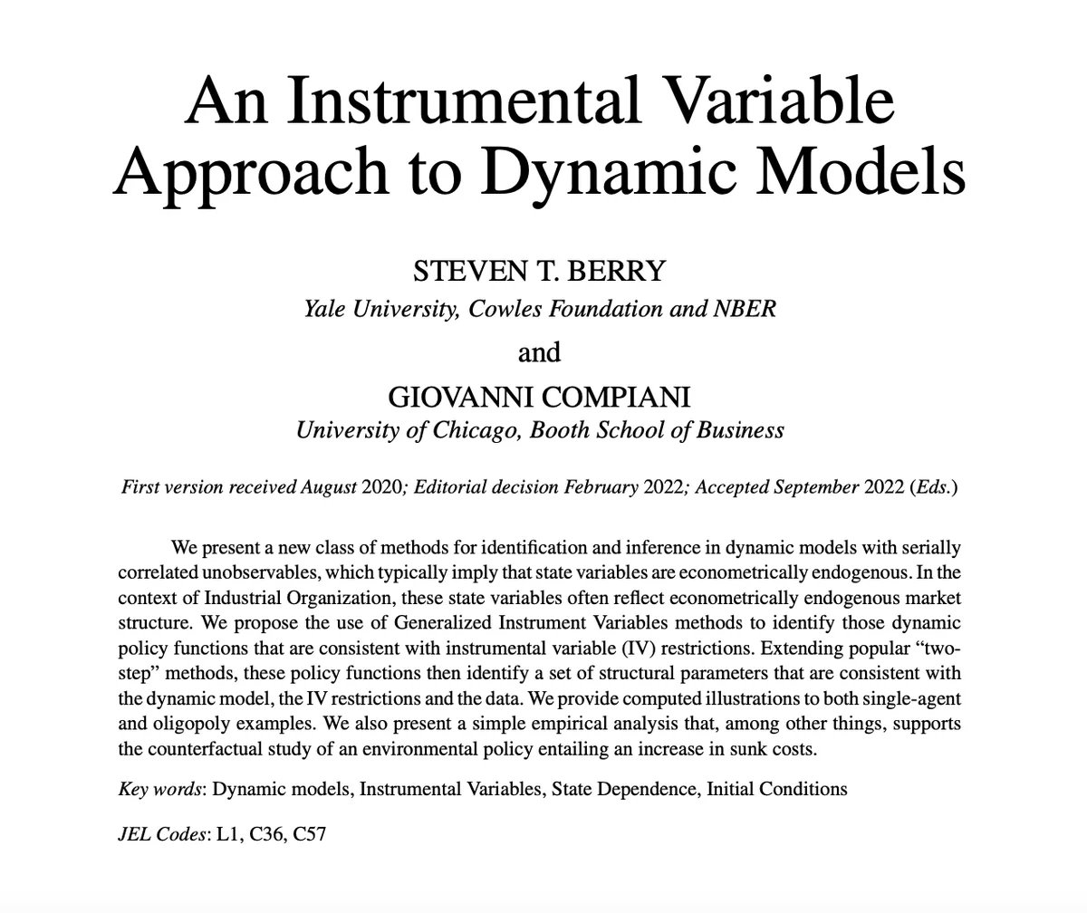 New in @RevEconStudies: A class of methods for identification and inference in dynamic models with serially correlated unobservables. By @steventberry and @GioCompiani: economics.yale.edu/research/cfp-1…