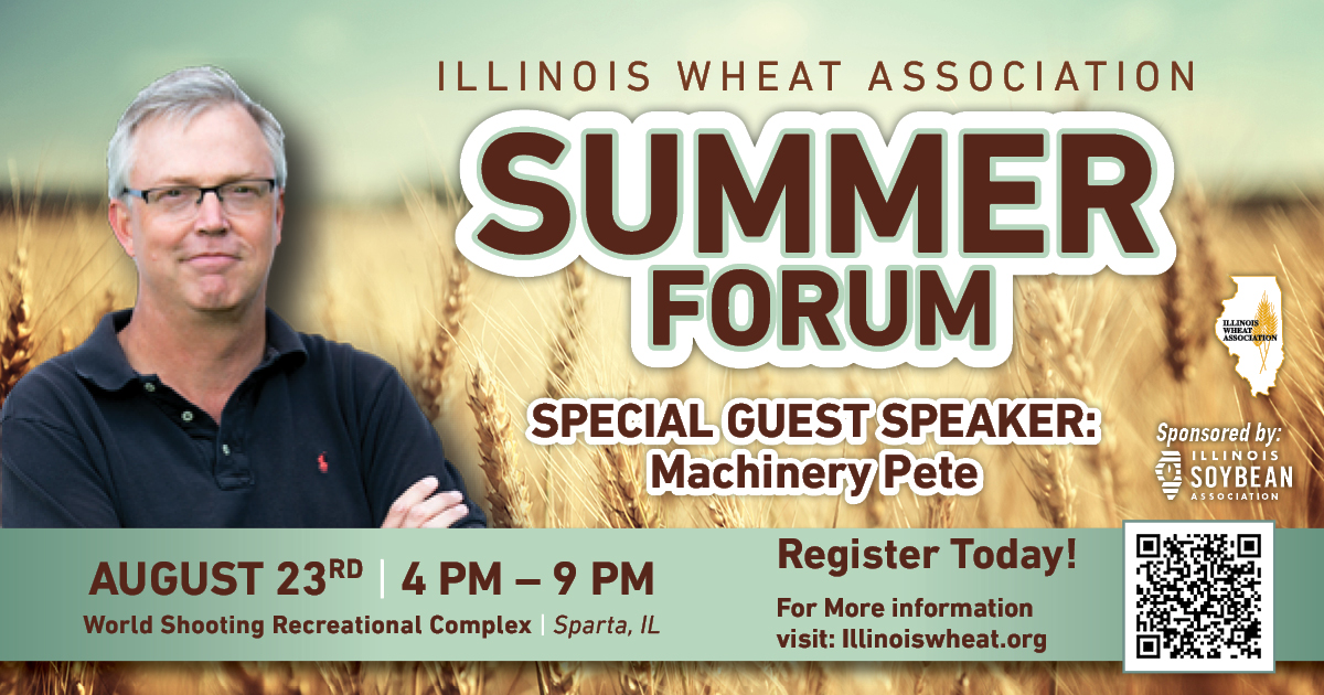 Don't miss out on the @IllinoisWheat Summer Forum happening this week on August 23rd, proudly sponsored by the @ILSoybean. Explore various vendors and gain insights from keynote speaker, @MachineryPete. Register here: bit.ly/3DzuoKS