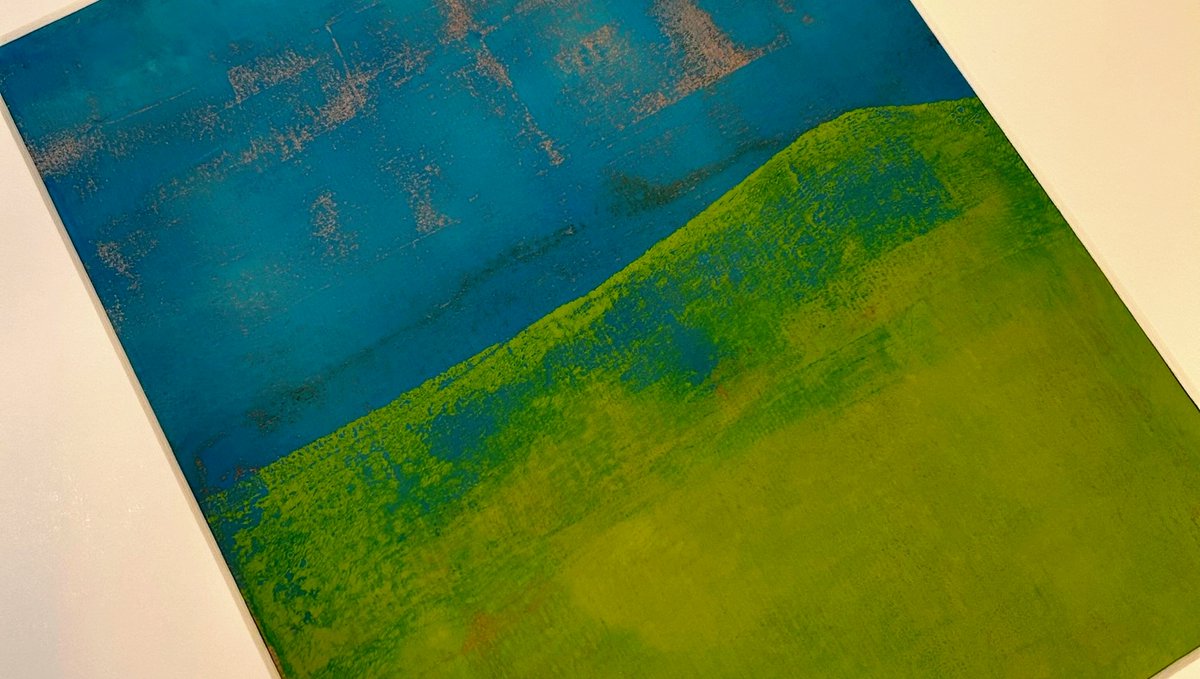 Available on my website. Color Block Landscape Blue Over Green. The art measures 10 inches by 8 inches. The acid-free mat is white and measures 16 inches by 14 inches.

#contemporaryart #contemporaryartist #modernlandscape #landscapeart #landscapeartist #blue #green