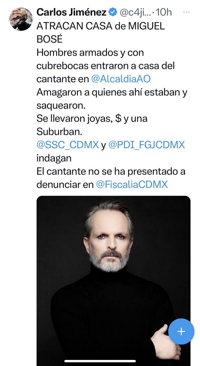 FALLAN los GUARDIAS d SEGURIDAD en CASA d MIGUEL BOSÉ
Hasta aquí llegaron los agentes de <a href="/FiscaliaCDMX/">Fiscalía CDMX</a> q iban a investigar el robo en casa del cantante.
Los guardias de la empresa <a href="/AvivPrivada/">SEGURIDAD PRIVADA</a> no los dejaron pasar, pero antes no evitaron la entrada ni la fuga de los rateros.
