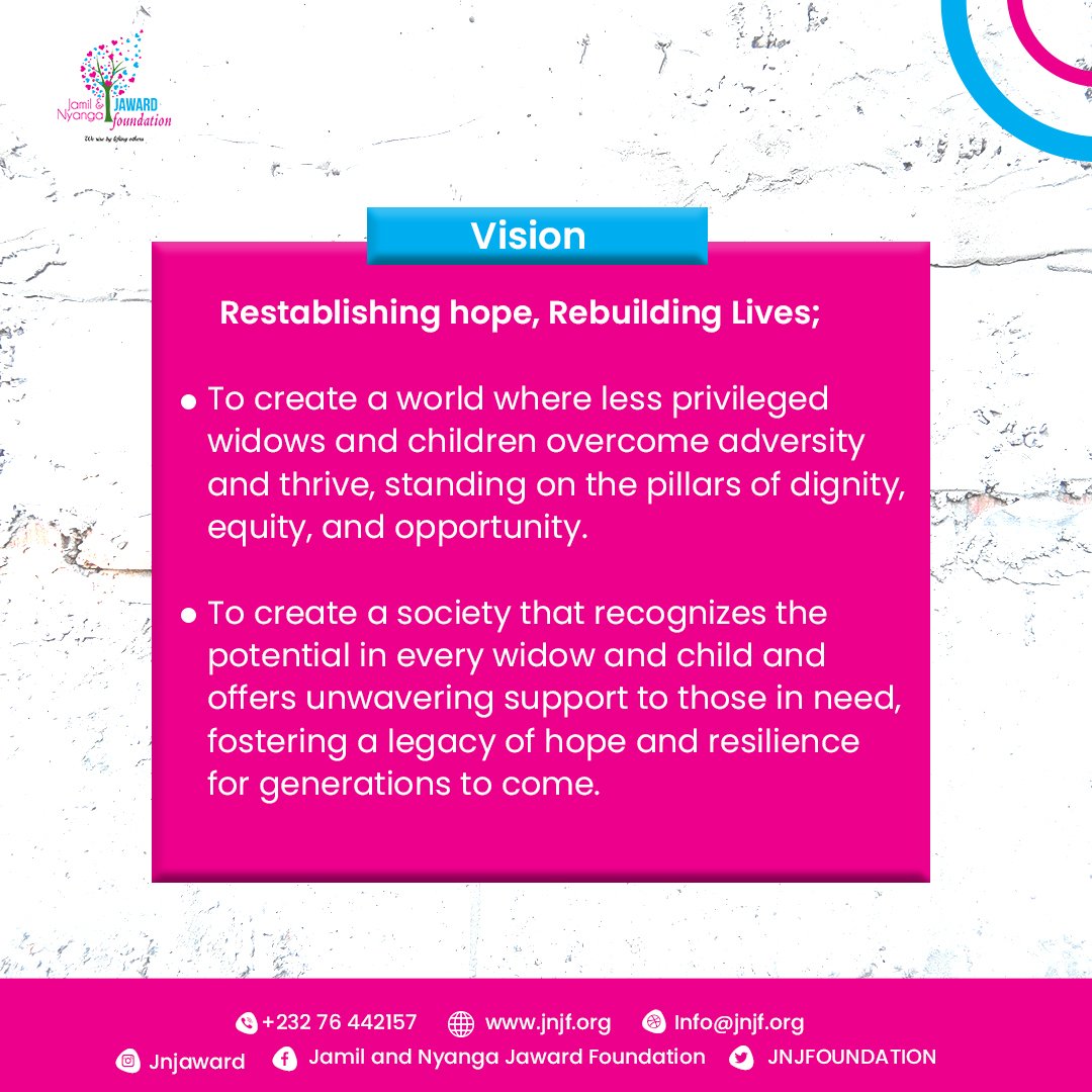 JNJFoundation's tweet image. Empowering Change: Discover the heart and soul of JNJF&apos;s journey. Join us as we set forth to make a lasting impact and create a brighter future for less privileged widows and children. 

 #Mission #VisionForImpact #JNJF #widow #family #ngo #un #aid #sierraleone #africa