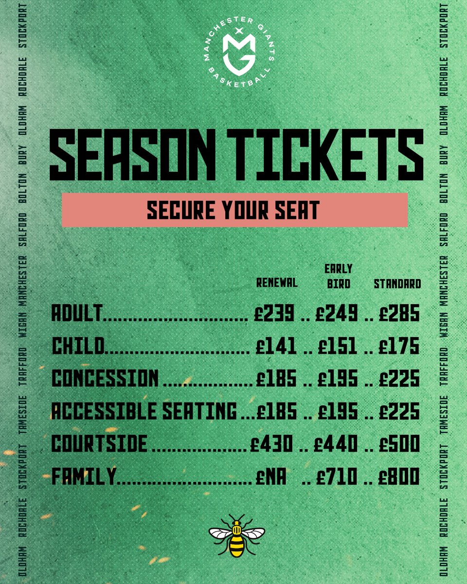 Season Tickets are HERE!🎟️🔥

We have partnered up with Fanbase, using the link below you can buy your season ticket or renew if you had one last season!👀👇
app.fanbaseclub.com/club/mancheste…

Head to our website for more info!

#IAMGIANT #Unbeatable #BritishBasketball