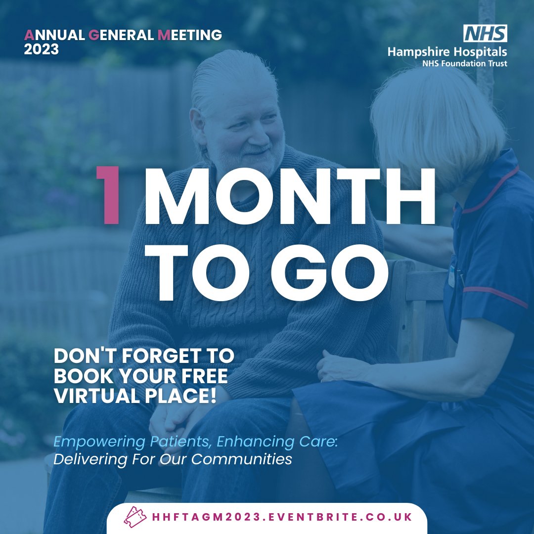 🗓️One month to go until our AGM! Don't miss out on the opportunity to hear from expert speakers who will provide a behind-the-scenes look at how we are working to deliver outstanding care for patients & local communities. 🎟️Book your free place today: HHFTAGM2023.eventbrite.co.uk