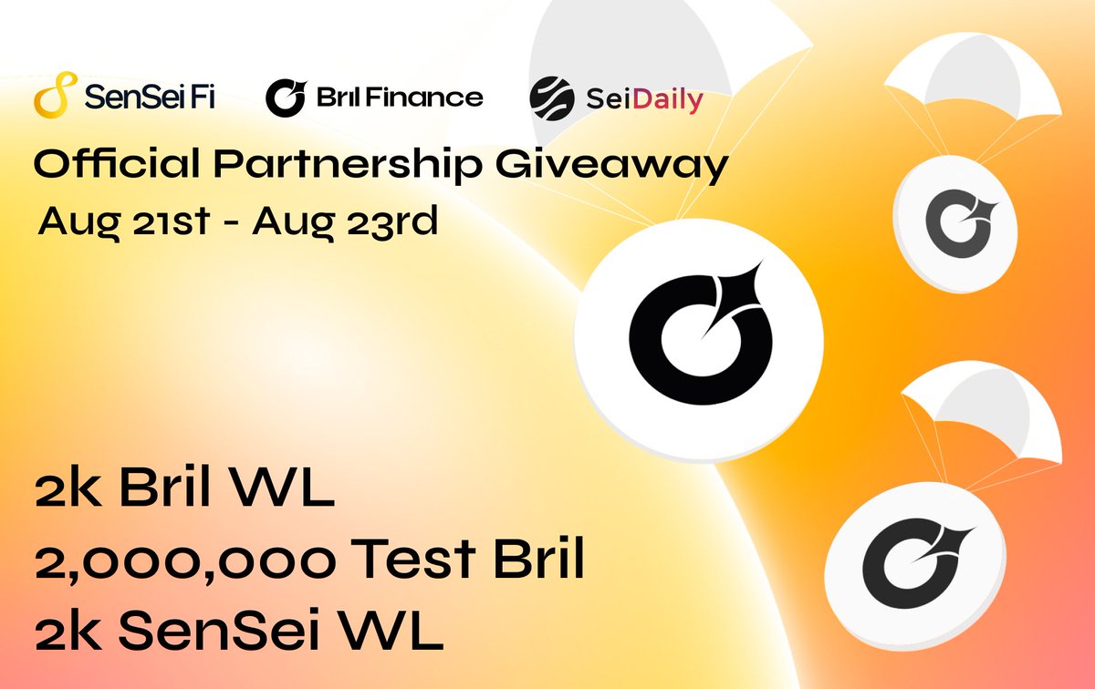 Our biggest WL campaign is LIVE in partnership with @SenSei_DeFi and <a href="/SeiDailyTK/">Mathematic</a> 

2k @Bril_Finance WL
2k @SenSei_DeFi WL
2m Test bril airdrop

Head over to bril.finance and complete the form to claim your spot. 

Drop sei address below for chance at special reward 👇
