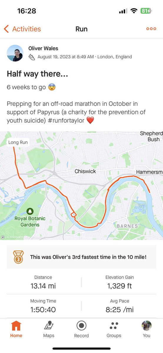 advice_lads's tweet photo. Strong from Oliver Wales of @GirtonCollege @Cambridge_Uni
21 miles for Taylorβs 21st
#Runfortaylor πͺπββοΈππ
https://t.co/Vqbgne9PL9
@PAPYRUS_Charity #SuicidePrevention https://t.co/94vnrjv9G8