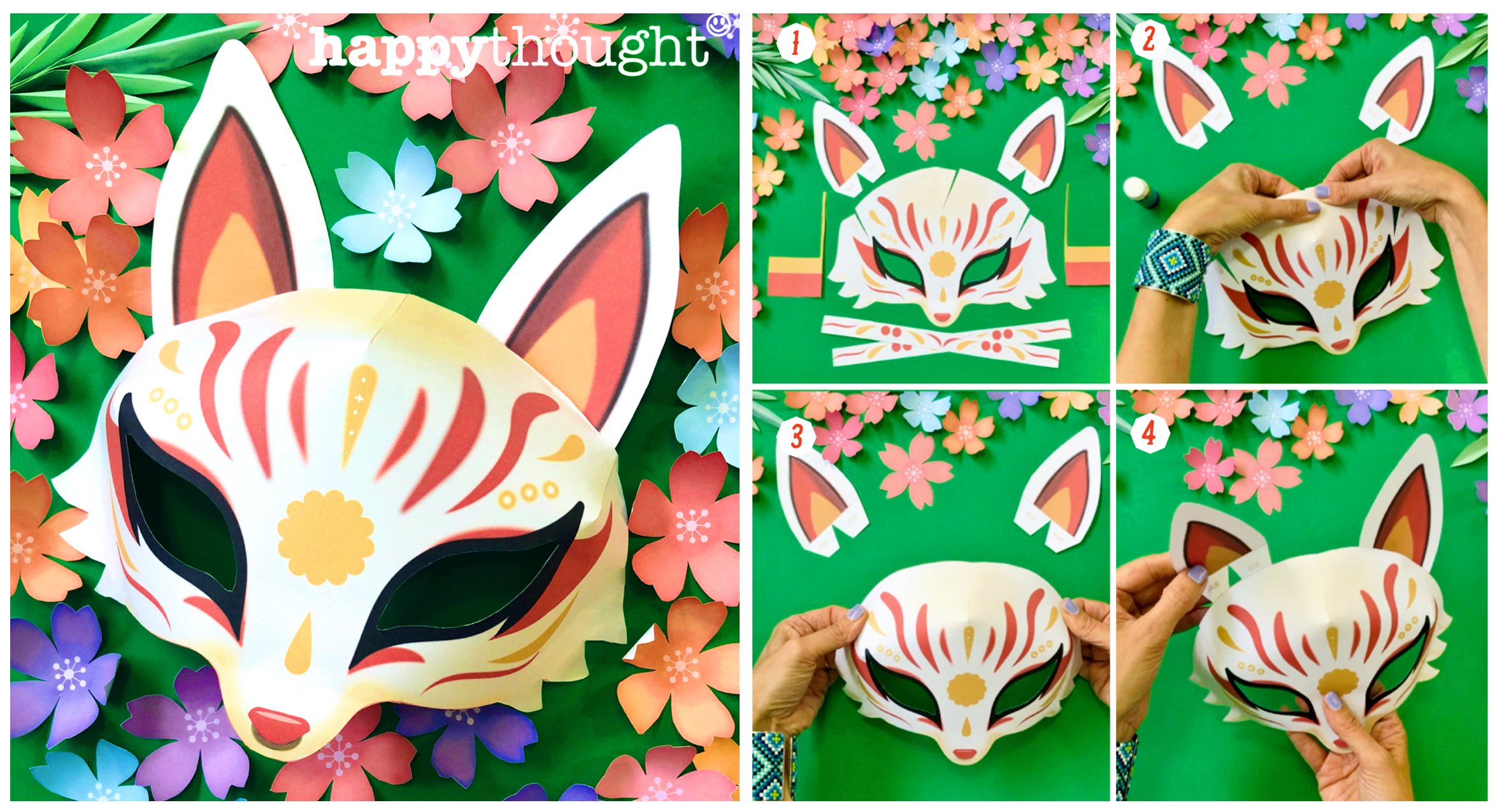 Kitsune fox mask template, tutorial + worksheet