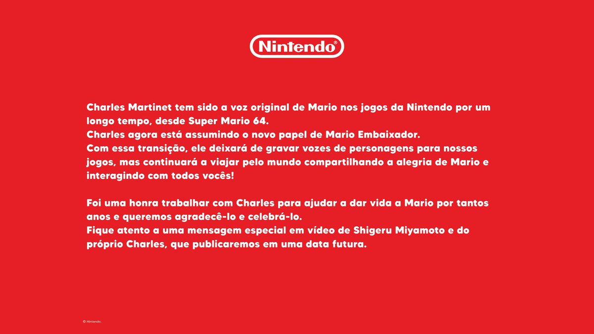 Portal Super Mario on X: Uma notícia que não é de jogo, mas é extremamente  importante. Leia (traduzido) o que foi dito pela própria Nintendo,  publicado ainda hoje.  / X