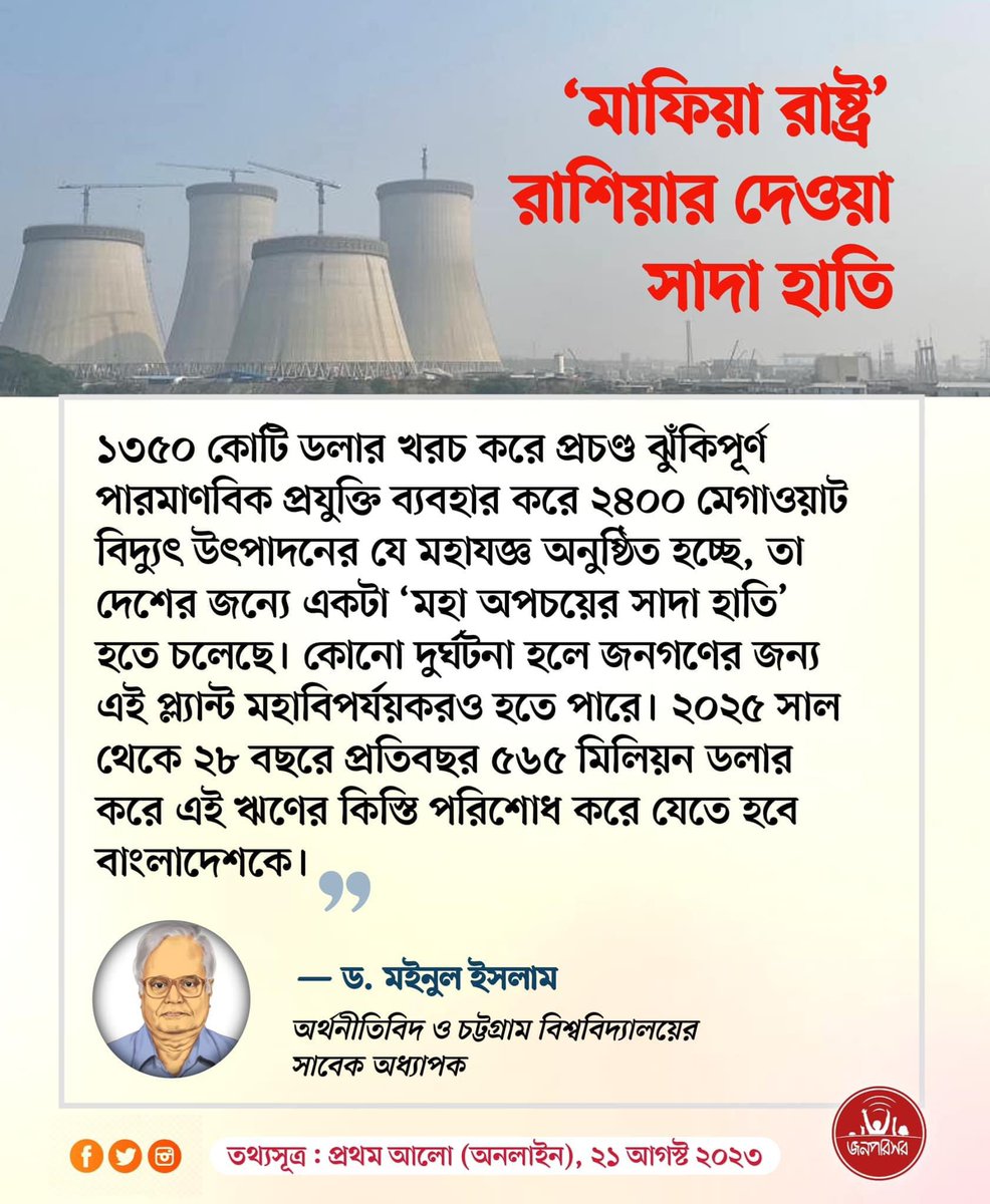 jonoporishor's tweet photo. ইন্ডিয়া অর্ধেকেরও কম খরচে একইরকম বিদ্যুৎ প্ল্যান্ট বানিয়েছে
*****
মাত্র ৬ বিলিয়ন ডলার রাশিয়ান ঋণে তামিলনাড়ুর কুদানকুলামে ২০০০ মেগাওয়াটের পারমানবিক বিদ্যুৎ প্ল্যান্ট স্থাপিত হয়েছে।আর রূপপুরে ২৪০০ মেগাওয়াট বিদ্যুৎ প্ল্যান্টের জন্য ১২ বিলিয়ন ডলার রাশিয়ান ঋণ নিতে হচ্ছে কেন? https://t.co/bbtYo1PdpB