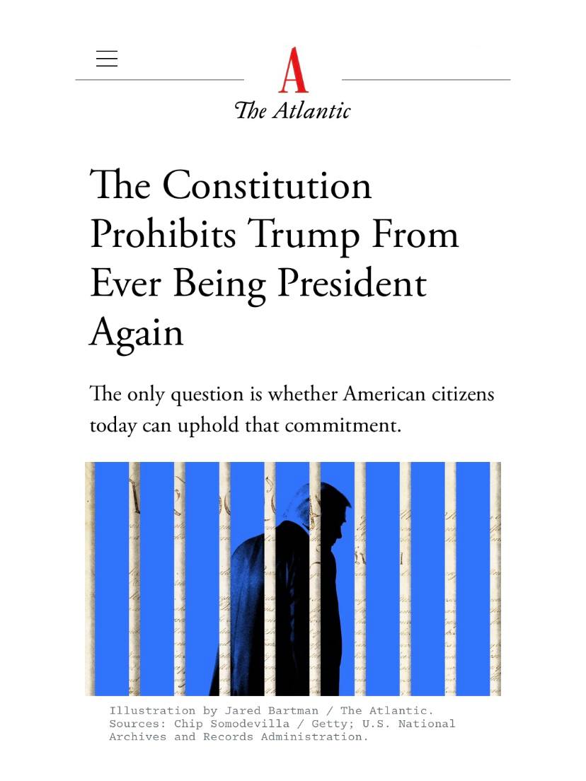 charliekirk11's tweet photo. In case you thought the legal offensive against President Trump wasn't sinister enough, left-wing law professors are now arguing that the 14th Amendment bars Trump from running for office again WITHOUT ANY criminal conviction. They're arguing, in effect, that he is guilty until proven innocent, and they claim that any government official is empowered to pass this judgment on him.

The obvious purpose of this is a backup plan. Even if all of Jack Smith and Fani Willis's rigged charges fail, their plan is to get swing-state radicals like Adrian Fontes in Arizona or Jocelyn Benson in Michigan to unilaterally kick Trump off the ballot in order to make the 2024 election unwinnable.

Nobody is a bigger enemy of democratic elections or our Constitution than elite Democrats.