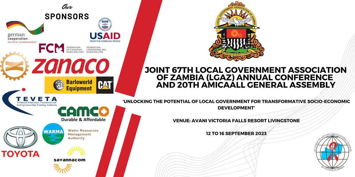 The <a href="/LGAZ_News/">LGAZ</a>  Annual Conference #LGAZAC2023 will be in #Livingstone. This year we draw delegates' attention to the untapped potential of local authorities as strategic drivers of #socioeconomic development.<a href="/HHichilema/">Hakainde Hichilema</a> <a href="/giz_gmbh/">GIZ</a> <a href="/USAID/">USAID</a> <a href="/zanacoplc/">Zanaco Bank</a> <a href="/FCM_online/">Federation of Canadian Municipalities</a> <a href="/Barloworldequip/">Barloworld Equipment</a>