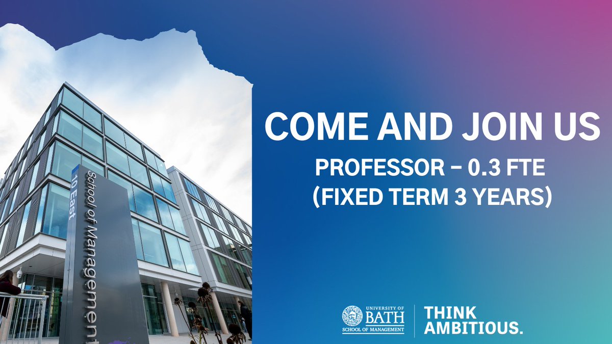 University of Bath School of Management (@bathsofm) on Twitter photo We are hiring.  
The School of Management is seeking to appoint a part-time Professor (Fixed Term 3 years).  
Application deadline: Tuesday 29 August  
Find out more and apply ⤵️ 
bath.ac.uk/jobs/Vacancy.a…  
#jobvacancy #professor We are hiring.  
The School of Management is seeking to appoint a part-time Professor (Fixed Term 3 years).  
Application deadline: Tuesday 29 August  
Find out more and apply ⤵️ 
bath.ac.uk/jobs/Vacancy.a…  
#jobvacancy #professor