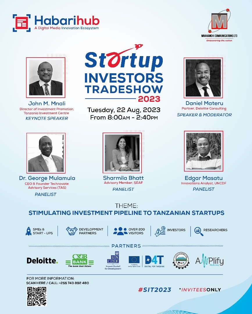 TheCitizenTz's tweet photo. Excited to introduce our esteemed speakers for the Startup Investors Tradeshow! Join us on Aug 22, 08:00am-2:40pm, as we dive into the theme 'Stimulating investment pipeline to Tanzanian startups.' Let's fuel responsible investment and partnerships, especially in the tech sector. https://t.co/YkI3DtU4ce