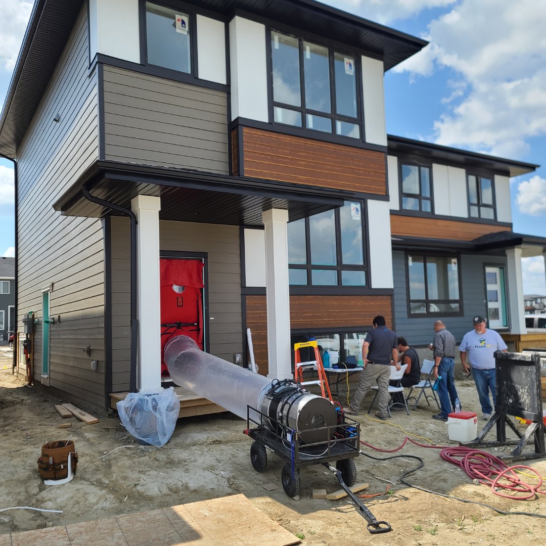 PrairieICF's tweet photo. How does the @AeroBarrier  Envelope process work?  By pressurizing a home with a blower door - this positive pressure forces air out any leaks in the building envelope. Learn more: https://t.co/y2ZBlryrWa https://t.co/v47WrZO6ce