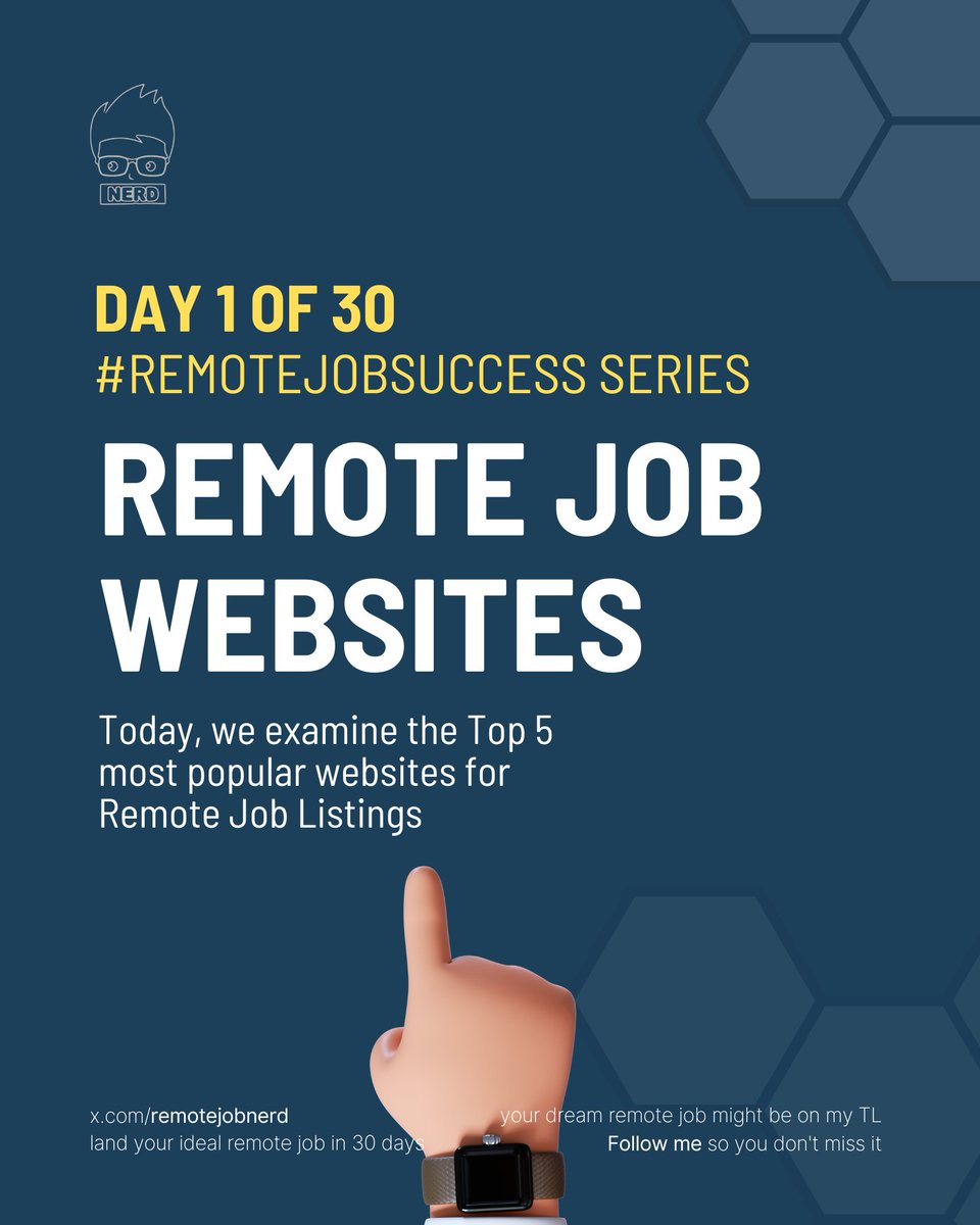 jae_2810's tweet photo. Day 1 of #RemoteJobSuccess
Here are 5 popular websites where you can find remote jobs.
Side note, the remote job landscape can change, so it's a good idea to search for the latest options.
1/π§΅
#remotejobs #ITJobs #TechisHiring #devs #uidesign #tech #techtwitter #Tech4All https://t.co/rWmXUauEOz