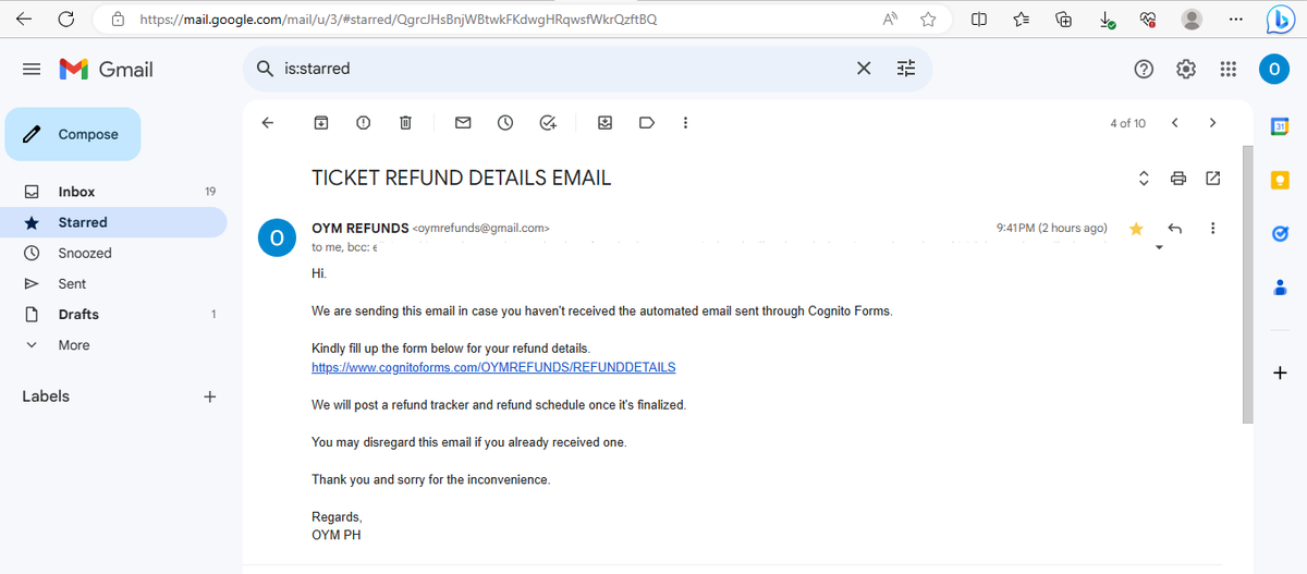 onyourmark_ph's tweet photo. done answering all inquiries sent to oymrefunds@gmail.com. emails sent until 11:30 PM were answered. 

clearing the helpdesk email and main email next then yung TG 

for the refund details form, we resend the form to ALL the email we have on the record at 8:58 PM and 9:43 PM https://t.co/I8QvZvGZpn