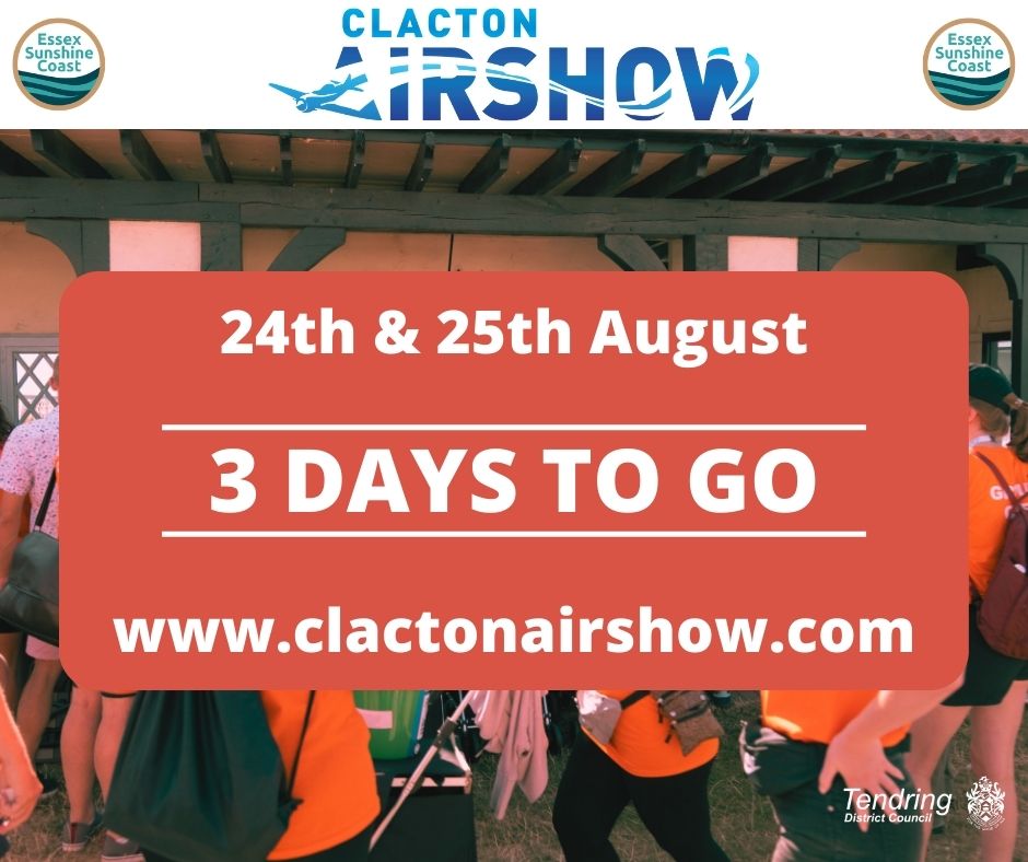 ClactonAirshow's tweet photo. 3 DAYS TO GO TO #CAS2023 📷
Come along on the 24th &amp; 25th August and enjoy.
📷Entertainment and attractions on the ground!
📷Dynamic daytime aerial displays on both days.
📷Twilight flights lighting up the evening sky on Thursday 24th.
#CAS2023 #eyestotheskies #dontforgettolookup https://t.co/OMtYsGOJJb