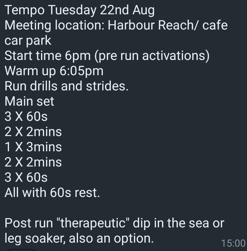 Tomorrow is Tempo Tuesday. Get your running shoes (and maybe your swim suit?) at the ready!