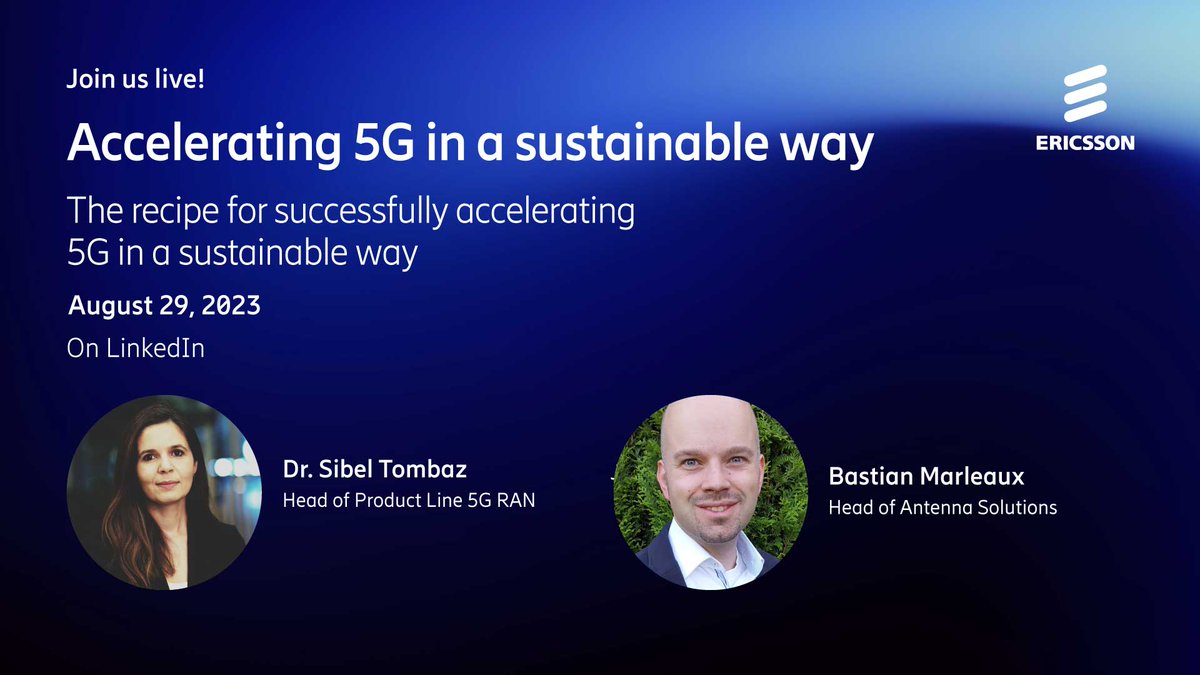 What's the recipe for successfully accelerating #5G in a sustainable way?👩‍🍳 <a href="/sibel_tombaz/">Dr Sibel Tombaz</a> and Bastian Marleaux are discussing this topic &amp; more in the Imagine Live Business Lounge webinar!

Register now and tune in on Aug 29: m.eric.sn/HsHN50PwRqC