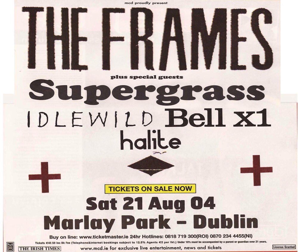 On this day in 2004 the Frames headlined Marlay Park with Supergrass, Idelwild, BellX1 & Halite joining them on the bill! Click though for the setlist, a review & some audio clips from the gig orderinthesound.com/frames-gigs/20…